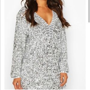 Sequin Plunge Oversized Shift Dress